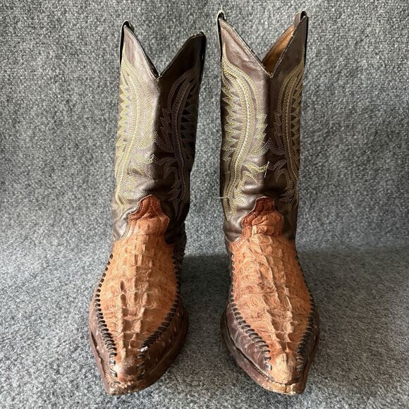 VTG Magana Mexican Tribal Cowboy Boots Caiman Tail Full Quill Ostrich Men’s 8.5 main image 9